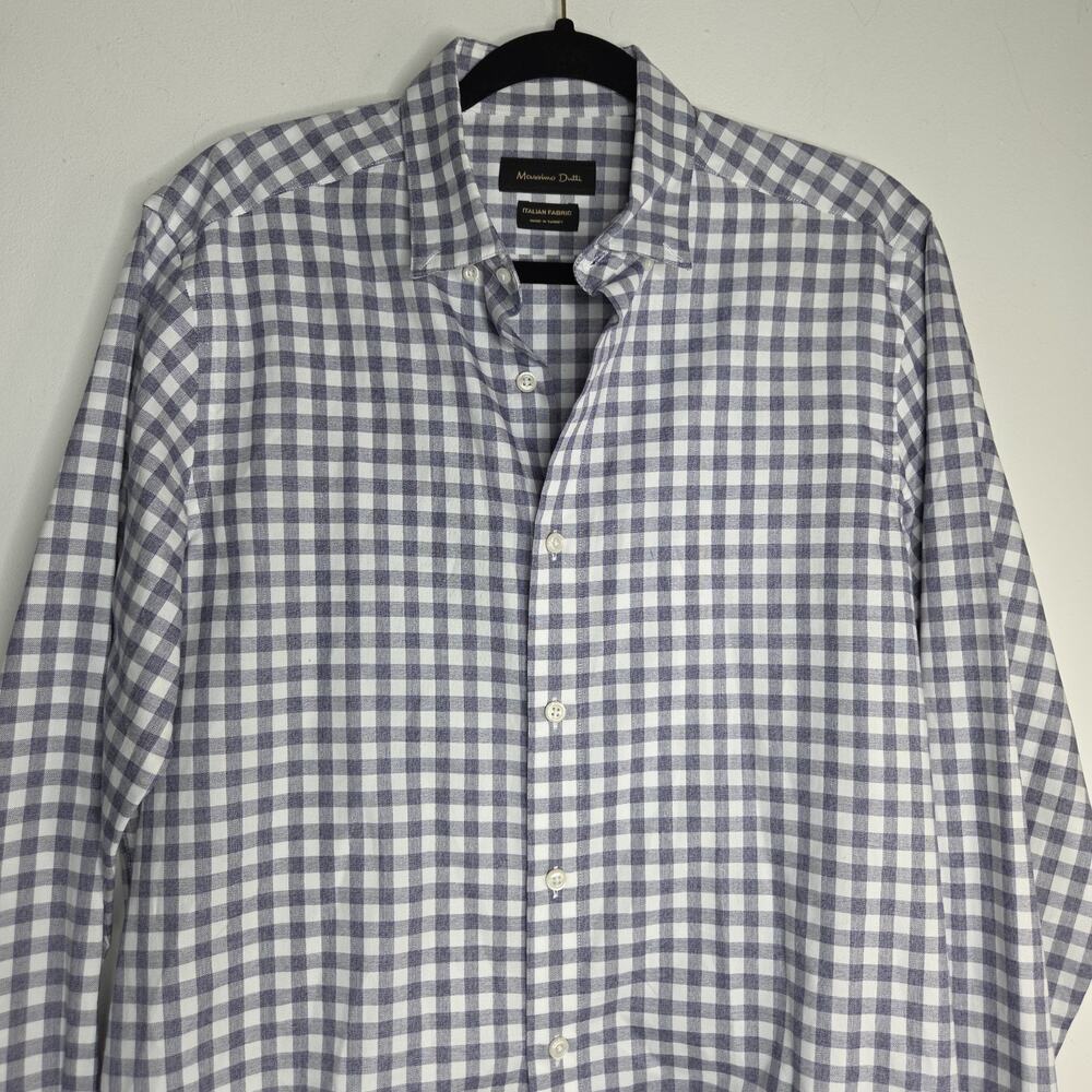 Massimo Dutti Men's M Medium Purple White Gingham Check Button Down Shirt Italia